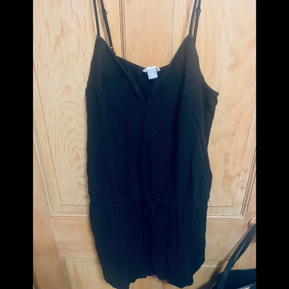 Black Embroidered Adjustable Waist Romper